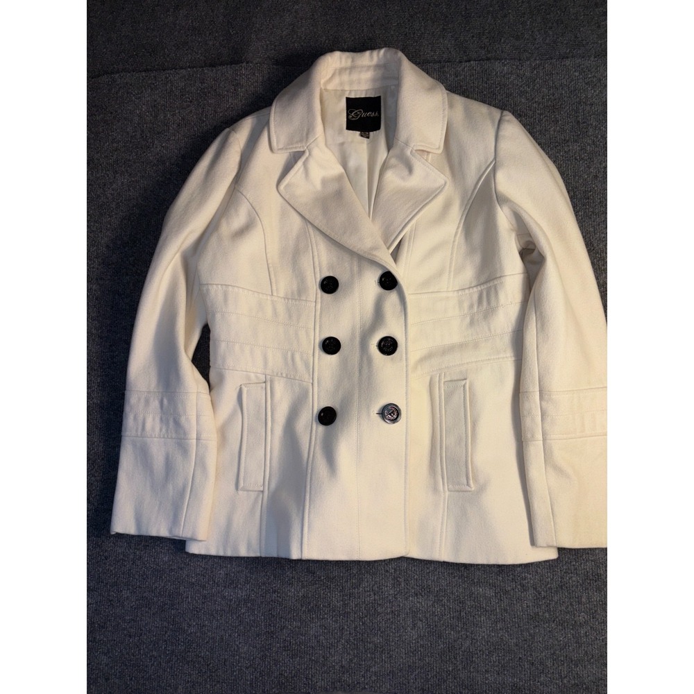 Guess Blazer coat Women's XL White Lined Notch‎ Lapel Double Breasted Formal